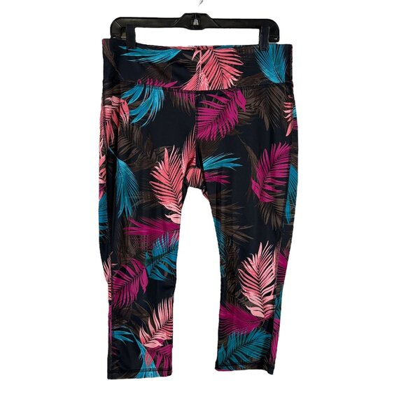 Xersion Colorful Tropical Floral Crop Capri Leggings Women's Size Large - Picture 1 of 4